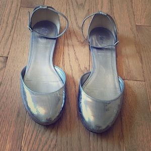 J. Crew silver patent leather flats